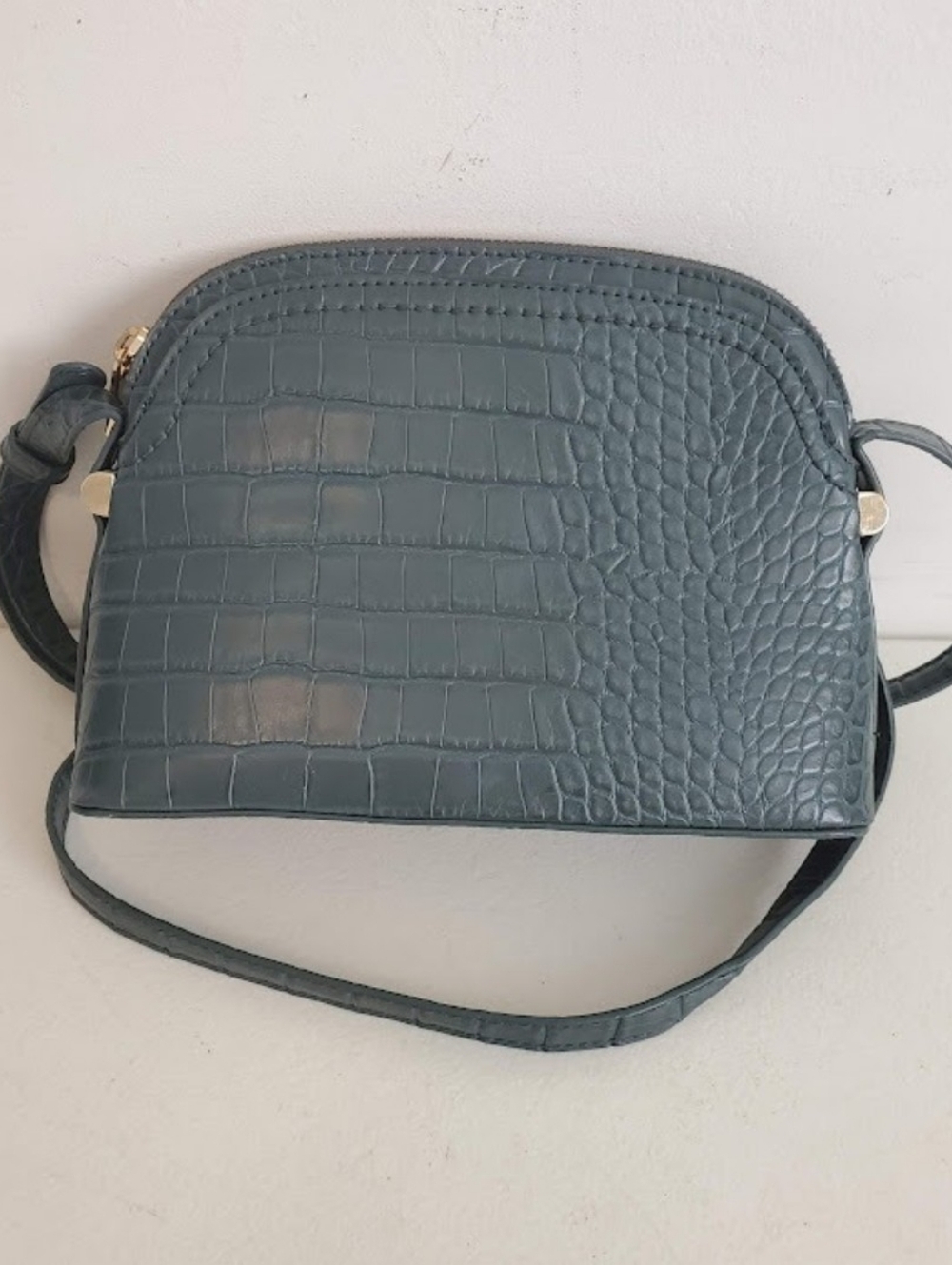 A New Day Green Teal Alligator Embossed Dome Crossbody Bag Faux Leather New